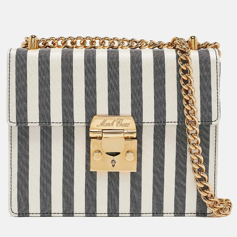 Mark Cross Grey/white Satin Stripe Zelda Chain Bag