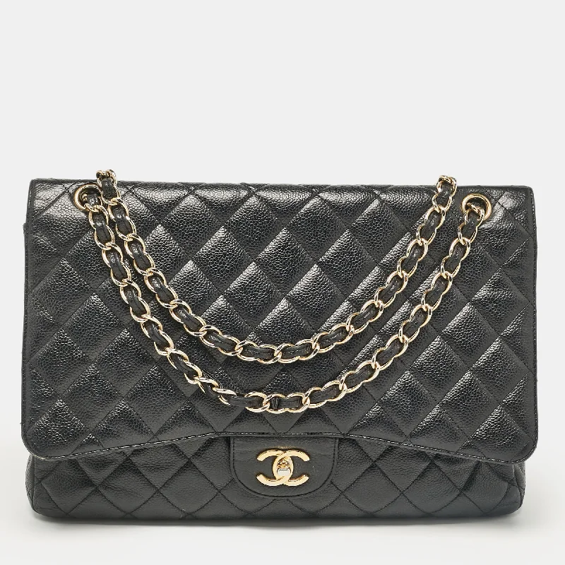 Chanel Black Caviar Quilted Leather Maxi Single Flap Bag