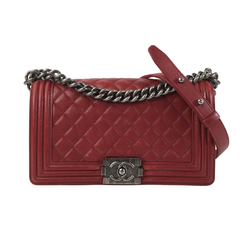 Chanel Boy Bag Old Medium Red Lambskin