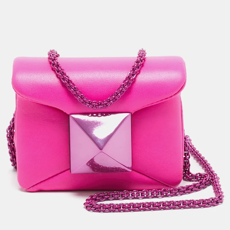 Valentino Fuchsia Pink Leather Micro One Stud Chain Bag