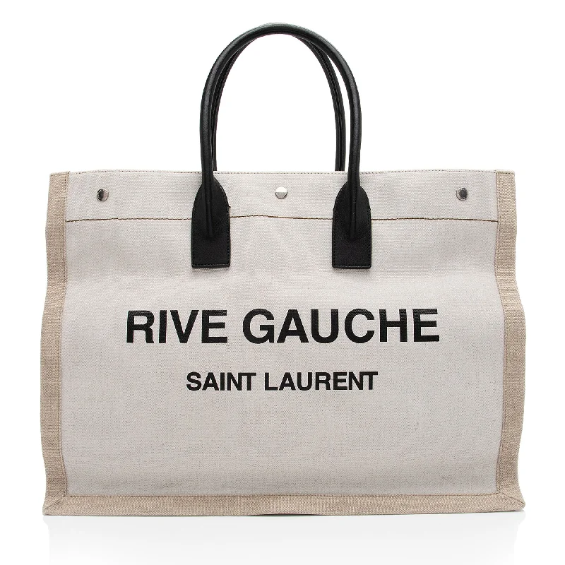 Saint Laurent Canvas Calfskin Rive Gauche Large Tote