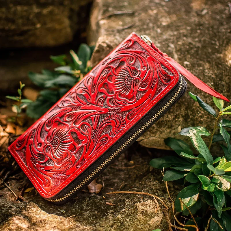 Women's Leather Accordion Wallet Red