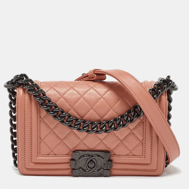 Chanel Peach Quilted Leather Small Boy Flap Bag