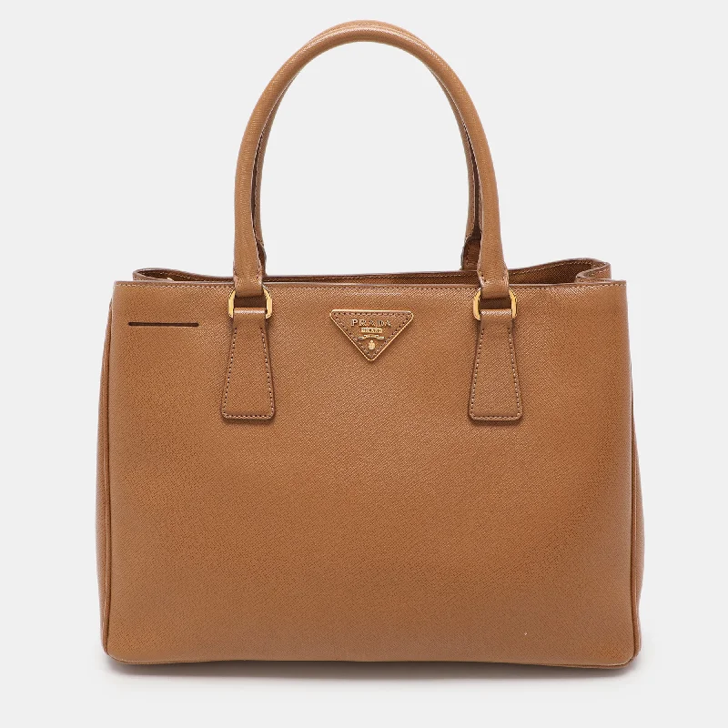 Prada Brown Saffiano Lux Leather Medium Galleria Zip Tote