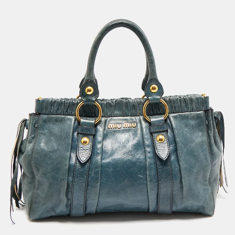 Miu Miu Teal Blue Leather Matelassé Tote