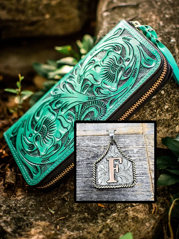 Large Cowtag + Accordion Turquoise Green