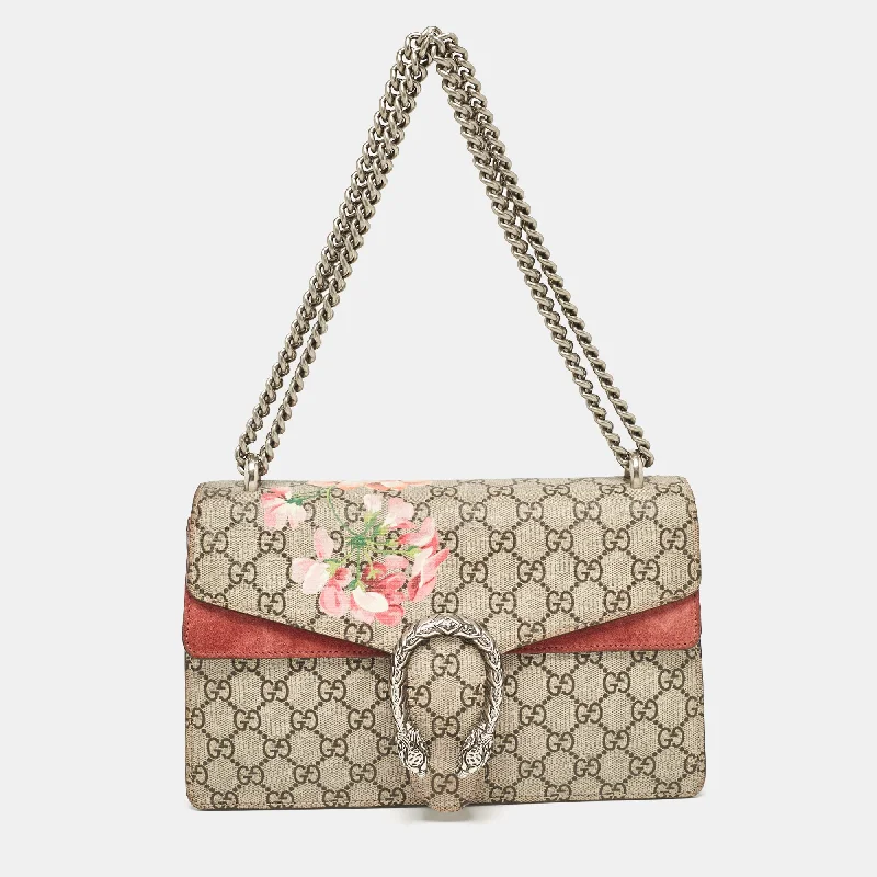 Gucci Pink/beige Signature Coated Canvas And Suede Small Dionysus Shoulder Bag