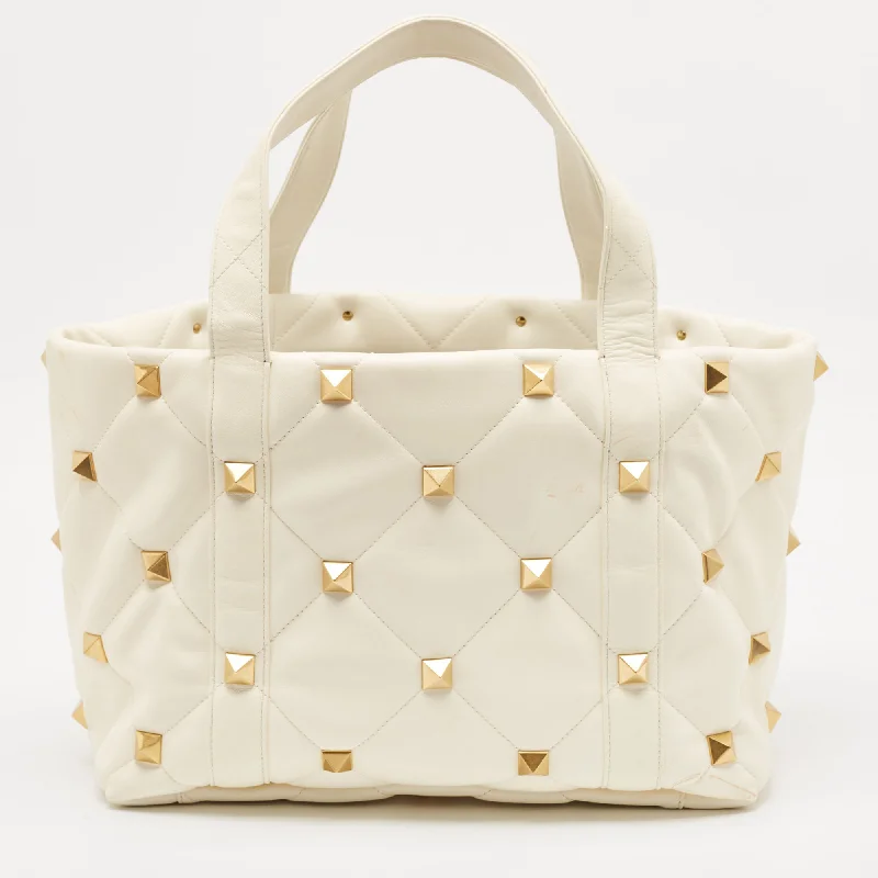 Valentino Off White Leather Roman Stud Shopper Tote