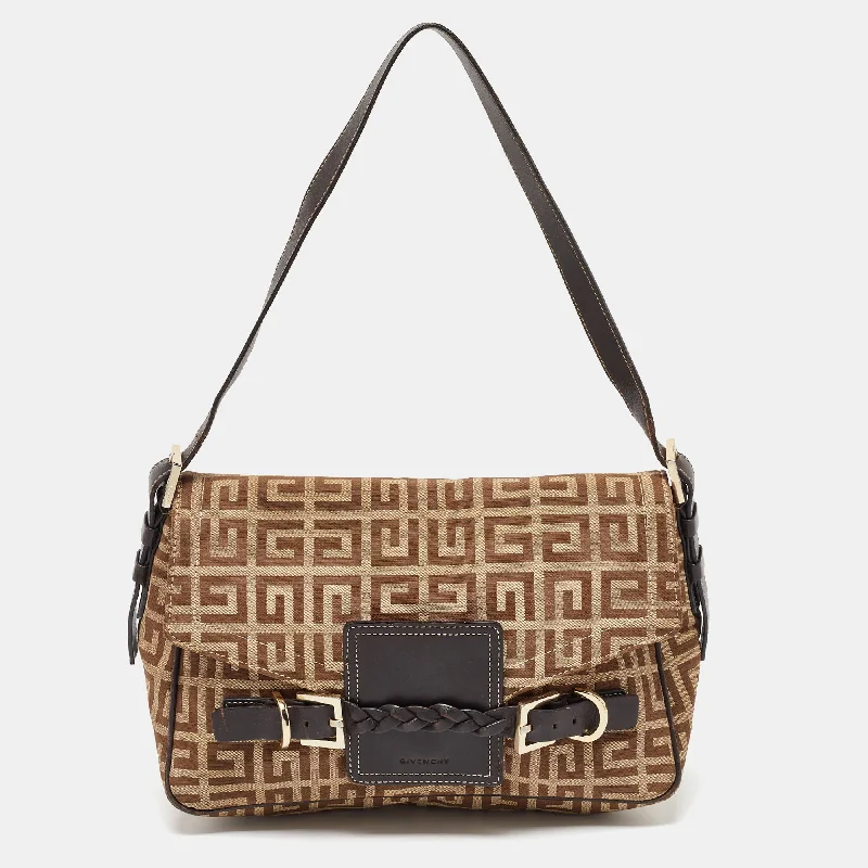 Givenchy Beige/brown Signature Canvas And Leather Flap Shoulder Bag