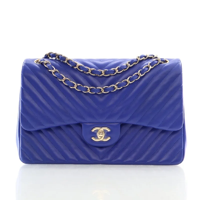 Chanel Chevron Classic Jumbo Flap Blue Lambskin