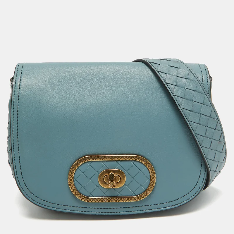 Bottega Veneta Stone Blue Intrecciato Leather Luna Shoulder Bag