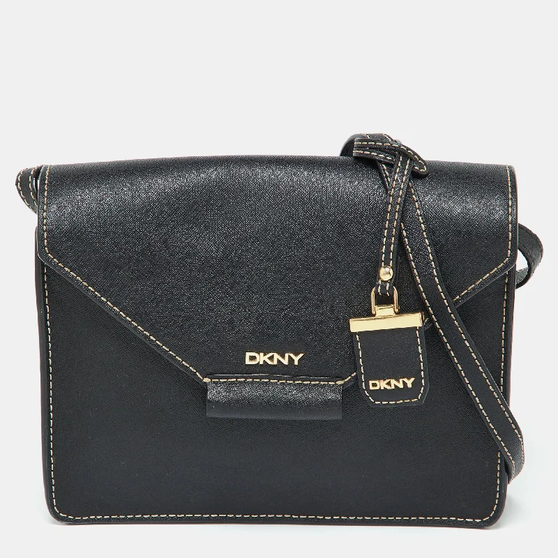 Dkny Black Leather Envelope Flap Shoulder Bag