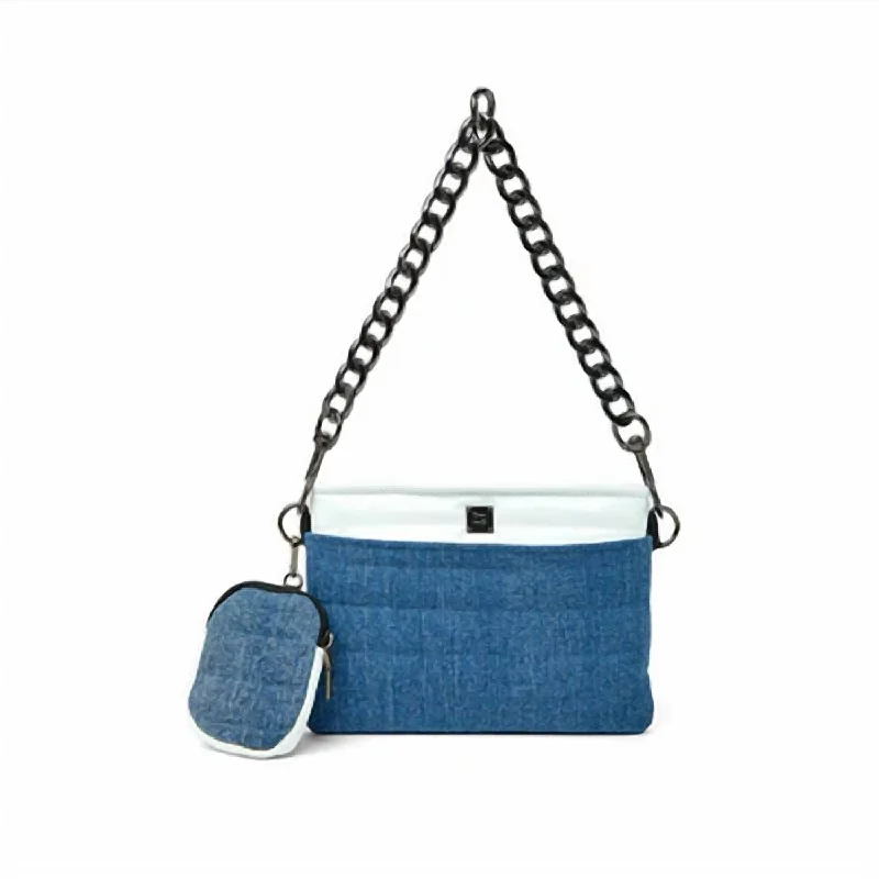 Women's Downtown Crossbody Bag In Stone Washed/ Denim White Patent