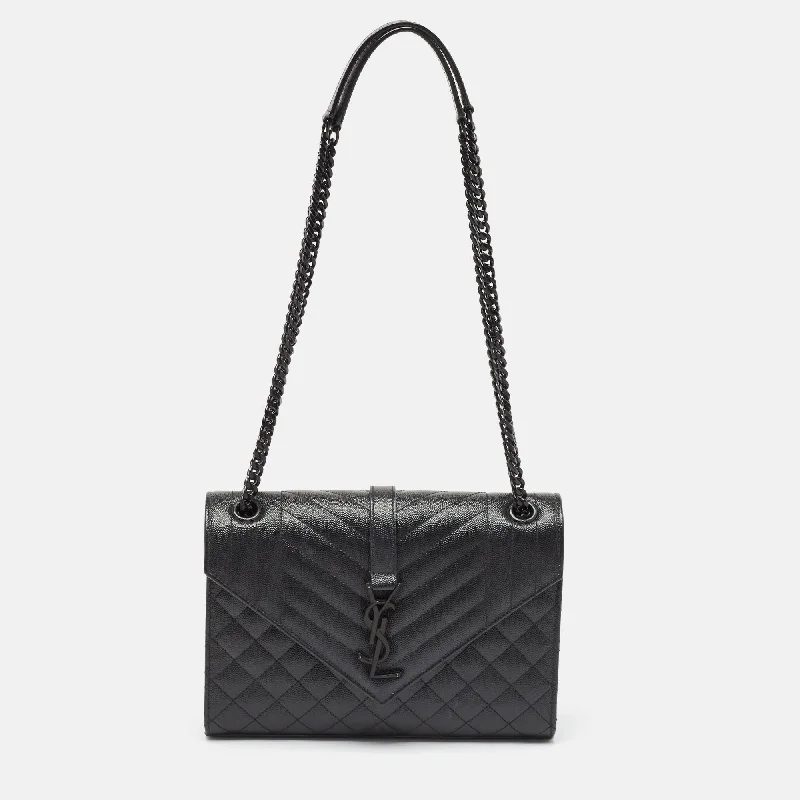 Saint Laurent Black Mix Matelassé Leather Medium Envelope Chain Shoulder Bag