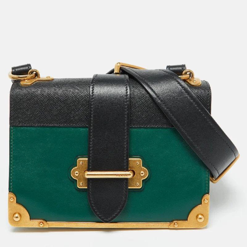 Prada Green/black Leather Cahier Flap Shoulder Bag