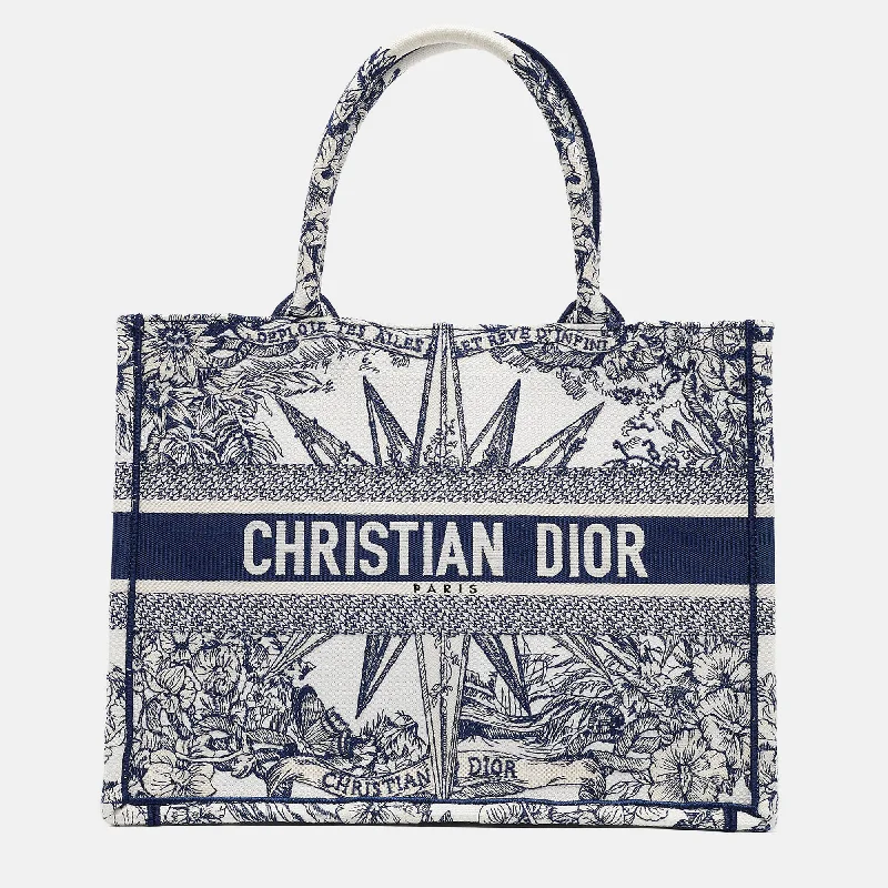 Dior Navy Blue/white Canvas Medium Embroidered Rêve D'infini Book Tote