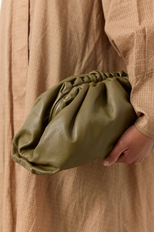 Bottega Veneta green leather pouch