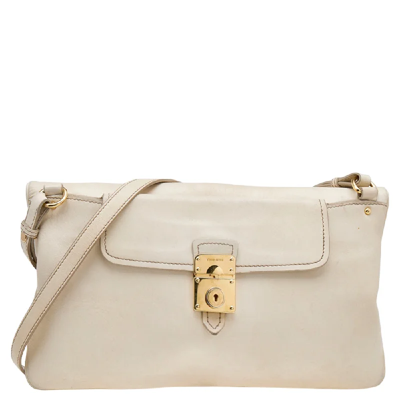 Miu Miu Cream Leather Fold Over Shoulder Bag