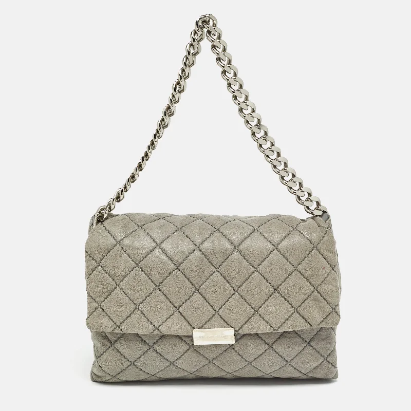 Stella Mccartney Grey Quilted Faux Suede Beckett Shoulder Bag