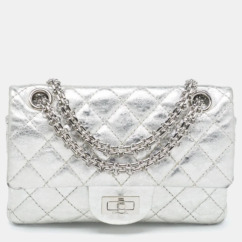 Chanel Silver Quilted Patent Leather Classic 224 Reissue 2.55 Flap Bag