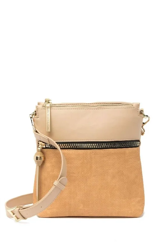 Textured Vegan Leather Crossbody In Tan Combo