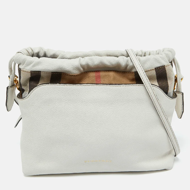 Burberry Off White/beige House Check Canvas And Leather Little Crush Crossbody Bag