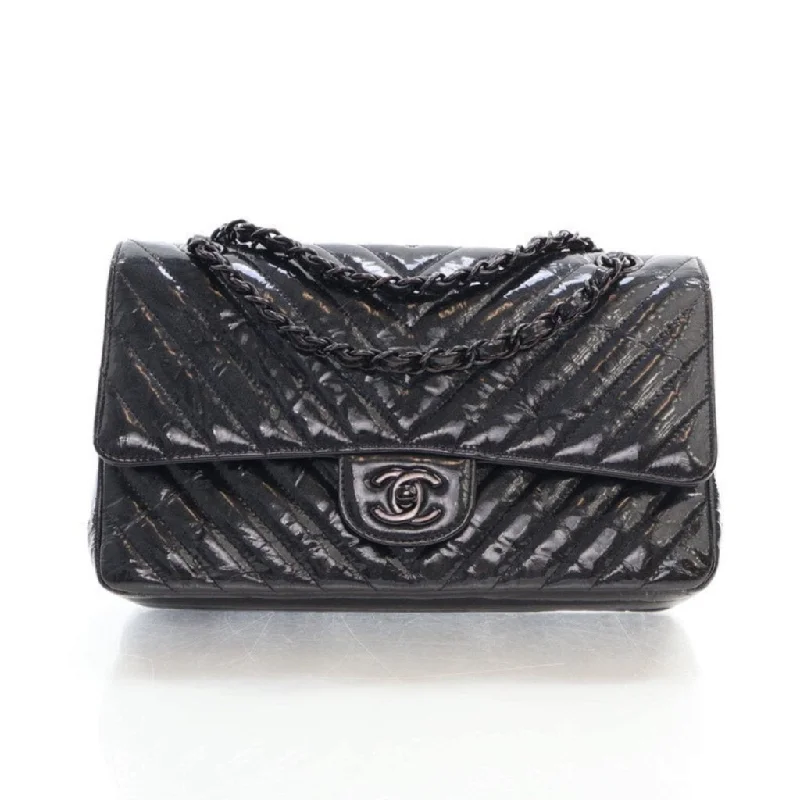 Chanel Chevron So Black Classic Flap Medium Black Patent