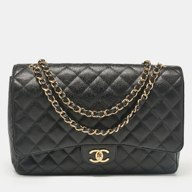 Chanel Black Caviar Quilted Leather Maxi Classic Double Flap Bag