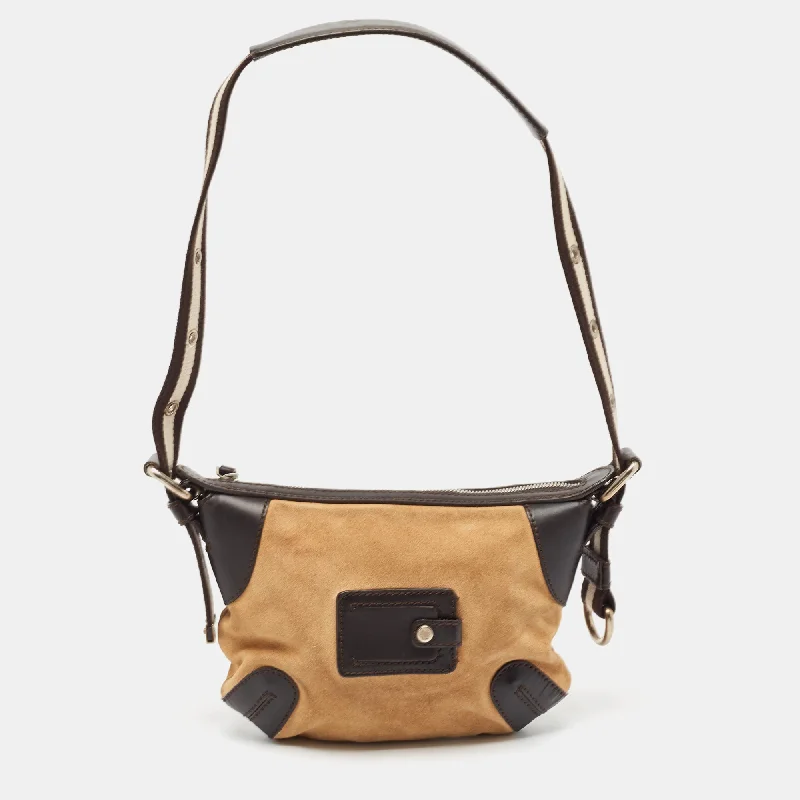 Bally Dark Brown/tan Suede And Leather Shoulder Bag