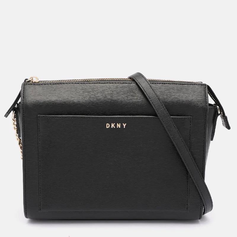 Dkny Black Leather Top Zip Crossbody Bag