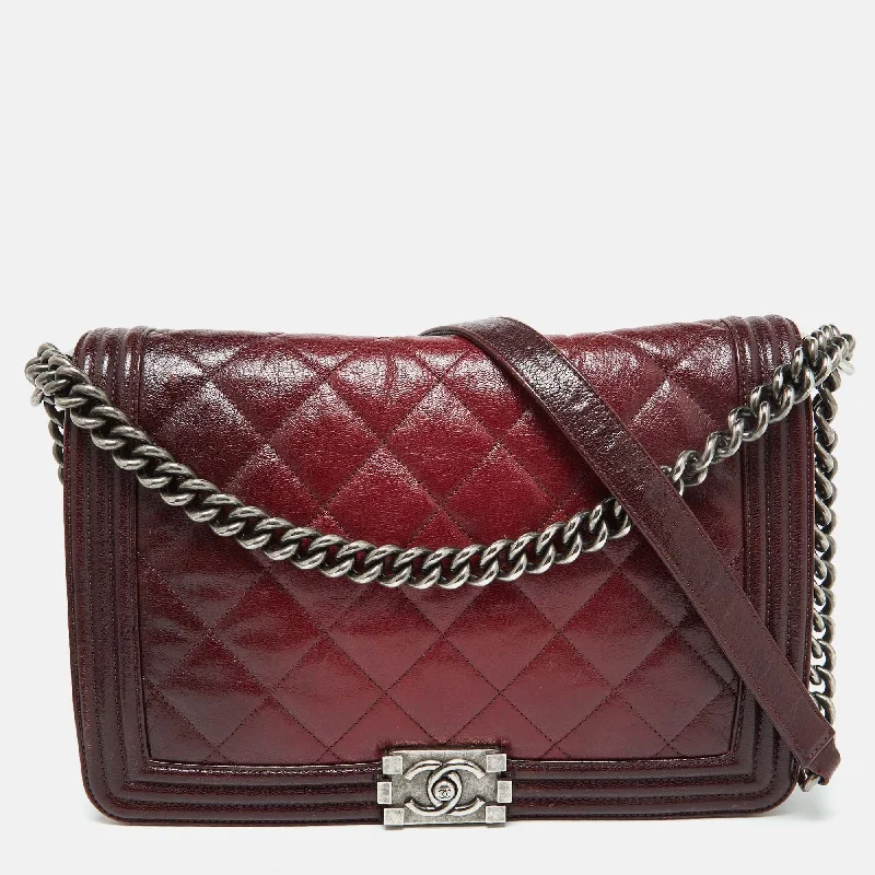 Chanel Burgundy Ombre Quilted Leather Large Boy Flap Bag