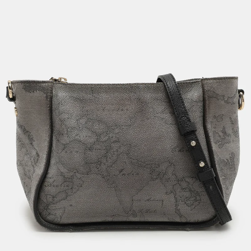 Alviero Martini 1A Classe Grey Coated Canvas And Leather Shoulder Bag