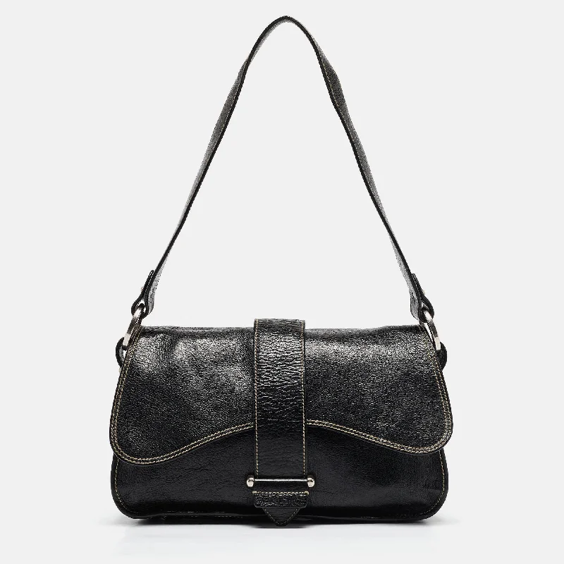 Bally Black Leather Flap Shoulder Bag