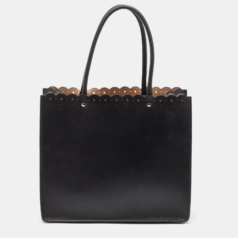 Alaia Black Leather Scalloped Tote