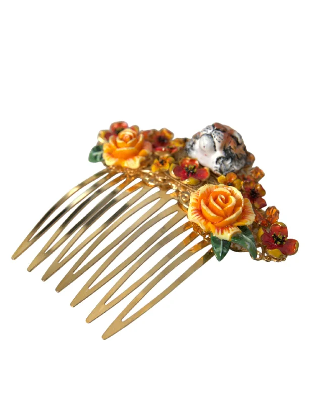 Dolce & Gabbana  Brass Crystal Leopard Floral Hair Women's Comb