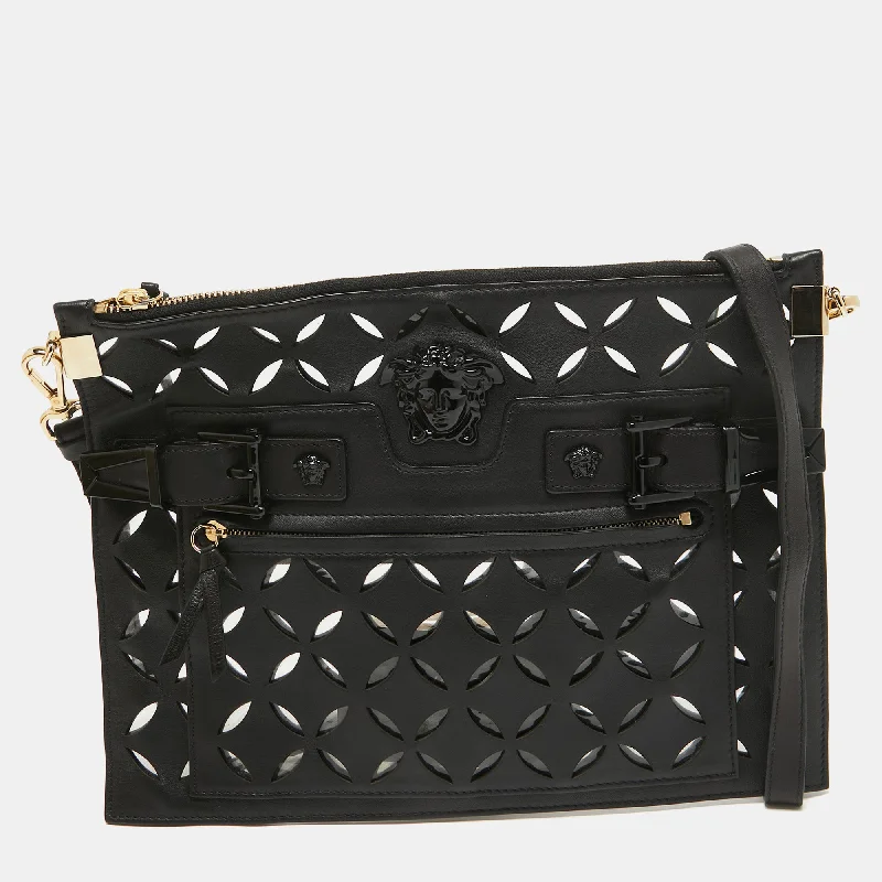 Versace Black Lasecut Leather And Pvc Medusa Shoulder Bag