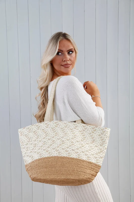 Contrast Raffia Bag Tan