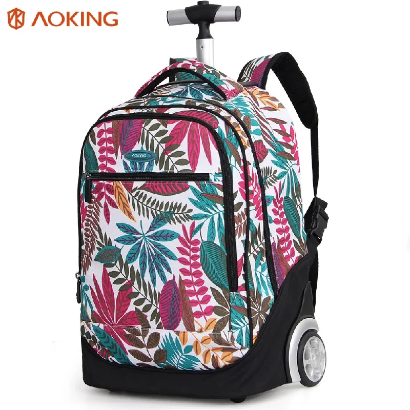 Aoking Travel Trolley Backpack Large Capacity Luggage Leisure Backpack Women Wheeled Rolling Bag