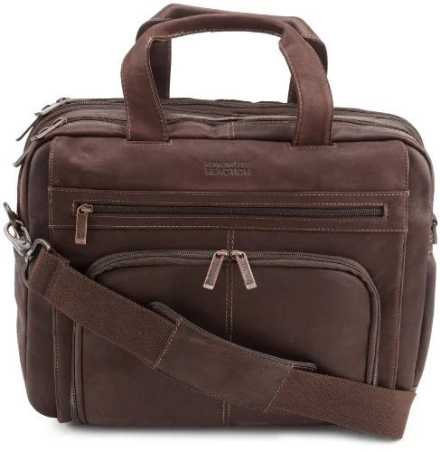 Kenneth Cole Reaction "Out Of The Bag" Colombian Leather Double Compartment Expandable Top Zip