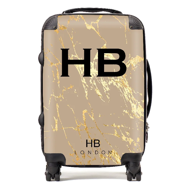 Personalised Nude Gold Marble Initial Suitcase