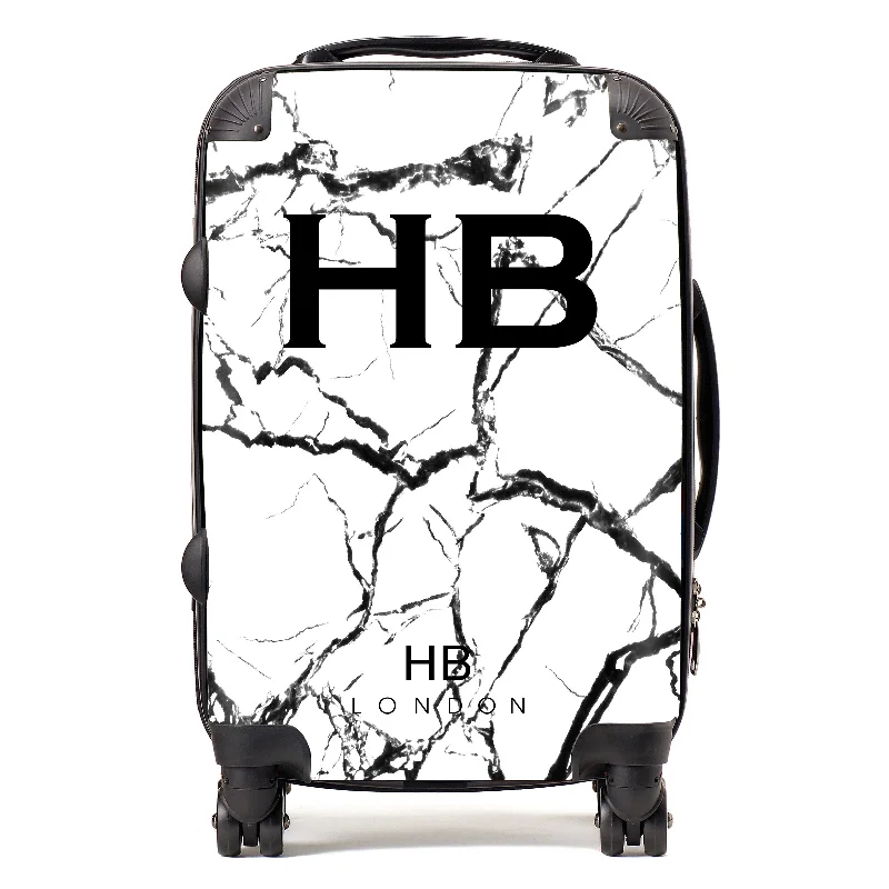 Personalised White and Black Marble Initial Suitcase