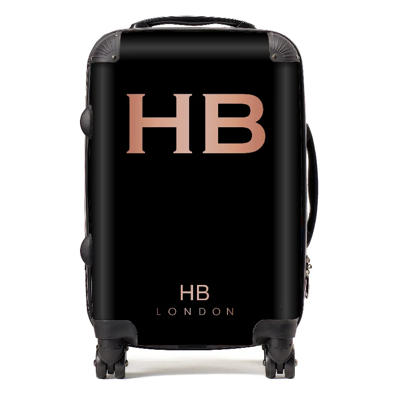 Personalised Black with Rose Gold Font Initial Suitcase