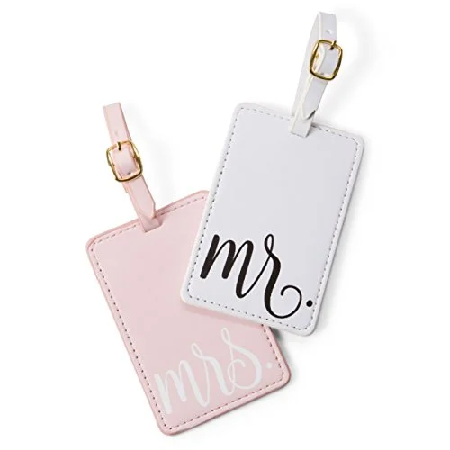 Travel Mr and Mrs Luggage Tags: Cute, Unique Pink and White, Flexible and Sturdy Leather Suitcase Bag Identifiers for Men and Women - Baggage Tag Identification Set of 2 for Cruise or Airplane Travel