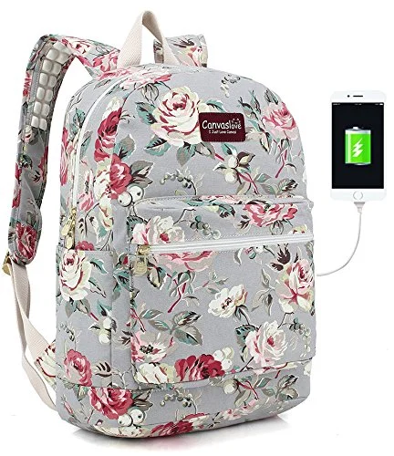 Canvaslove Rose Blue Canvas Waterproof Laptop Backpack With Massage Cushion Straps And Usb Charging