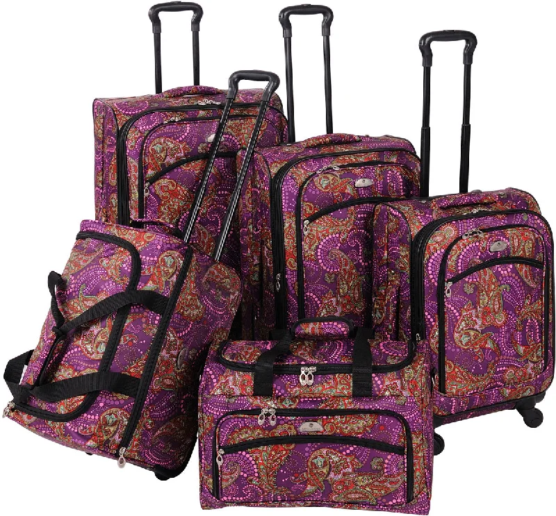 American Flyer Paisley 5 Piece Spinner Luggage Set