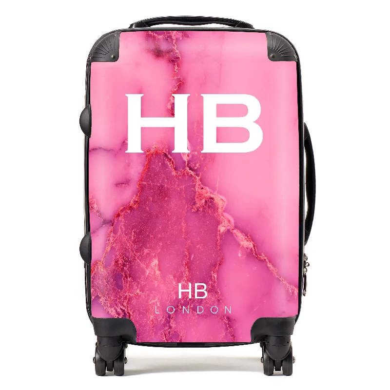 Personalised Pink Natural Marble with White Font Initial Suitcase