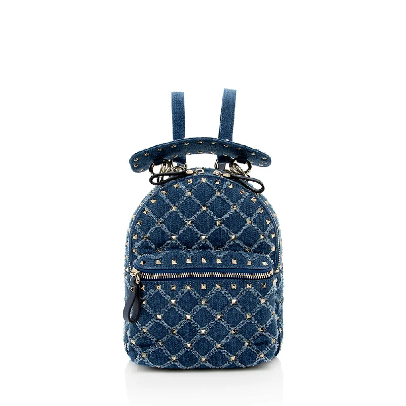 Valentino Denim Rockstud Spike Mini Backpack