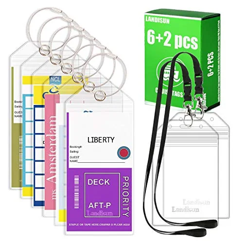 Landisun Cruise Tags Luggage Tag ID Holds with Zip Seal & Steel Loops Thick PVC Bag of 8 Pack.