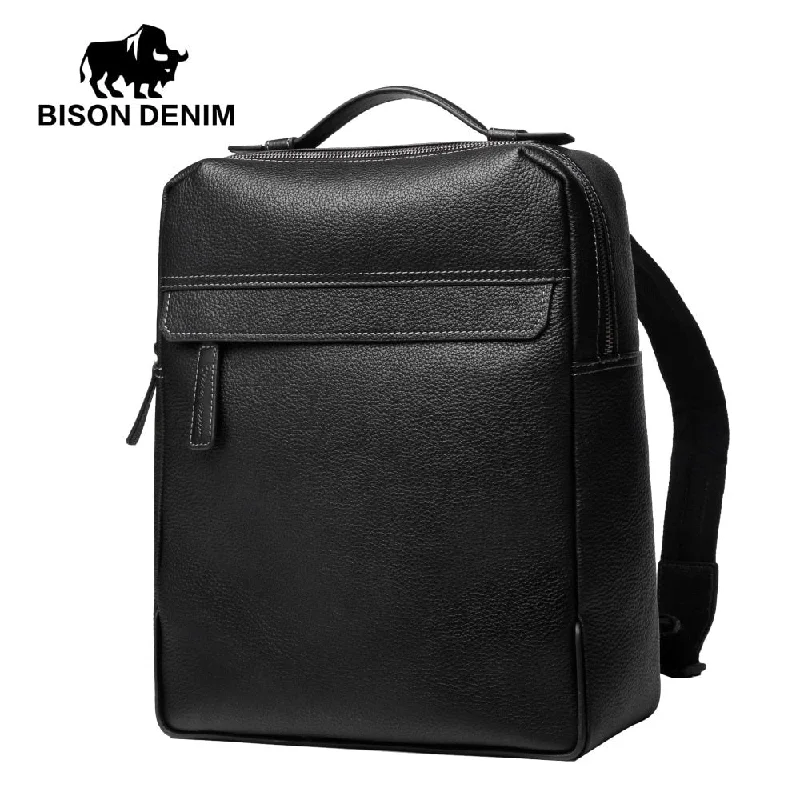 Bison Denim Men'S Backpacks Cowskin Large Capacity Laptop Backpacks For Male Leather Travel Bags