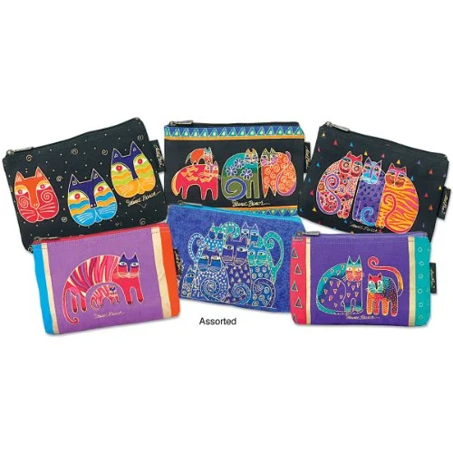 Laurel Burch Cosmetic Bag Zipper Top, Assorted Feline Prints